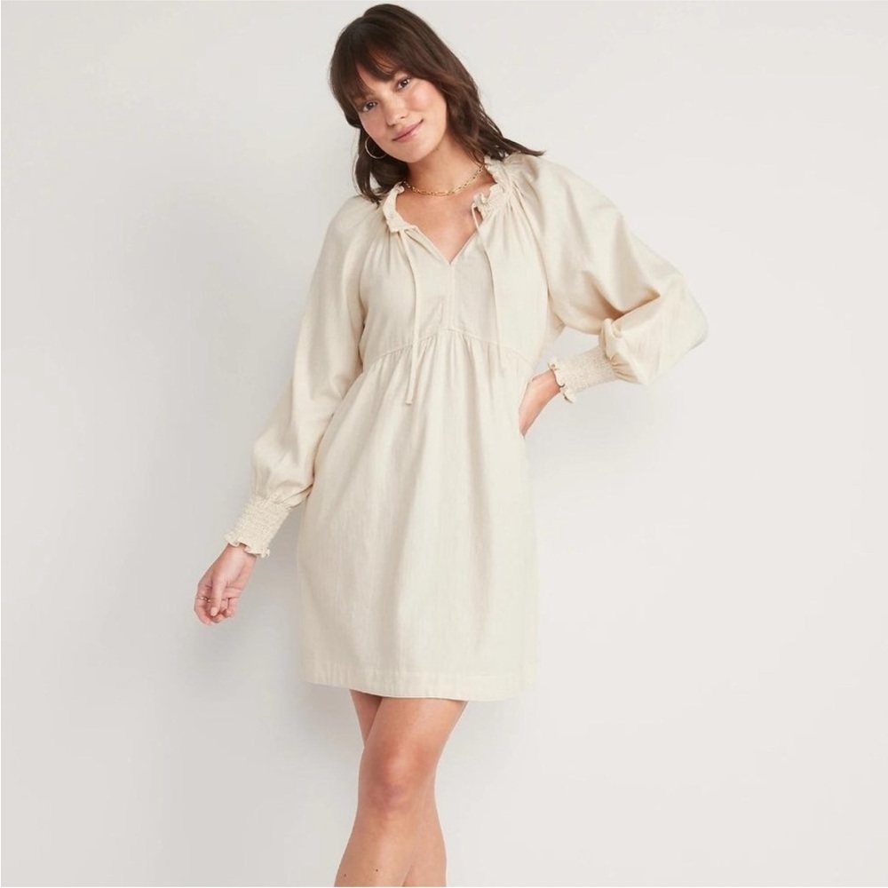 Old Navy Cottagecore Milkmaid Puff Sleeve Non-Stretch Jean Mini Poet Swing Dress